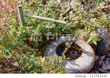 京都市北区にある等持院の庭園、芙蓉池と本堂 111761442