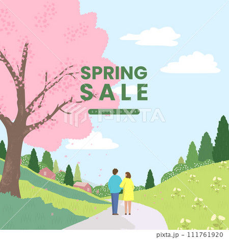 Spring sale template with beautiful pink flowers 111761920