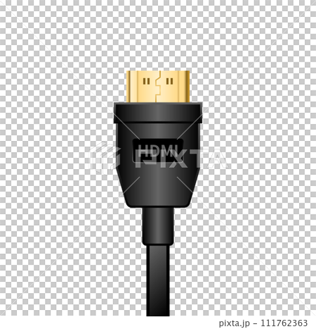 シンプルなイラスト_黒いMini HDMI Type-C ケーブル_正面 シンプルなイラスト_黒いMini HDMI Type-C ケーブル_正面 111762363