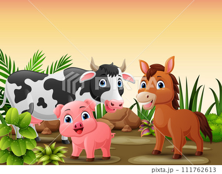 Cute farm animals cartoon in the jungle 111762613