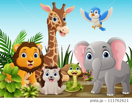 Cute wild animals cartoon in the jungle 111762621