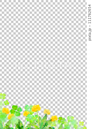 たんぽぽとクローバーの背景素材 111762654