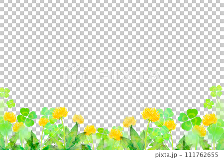 たんぽぽとクローバーの背景素材 111762655