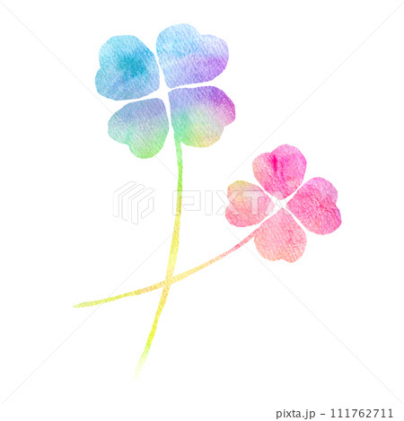 水彩で描いた虹色のクローバーのイラスト 111762711