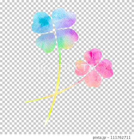 水彩で描いた虹色のクローバーのイラスト 111762711