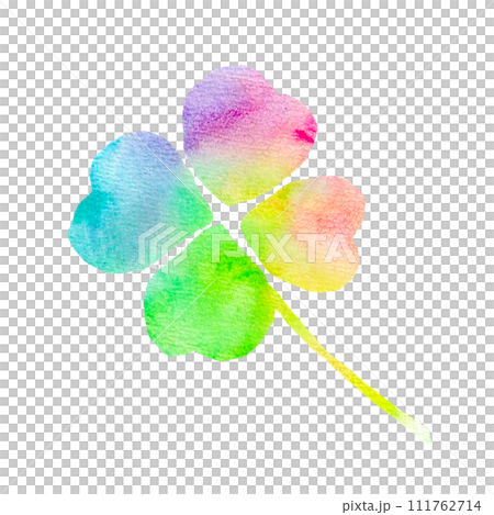 水彩で描いた虹色のクローバーのイラスト 111762714