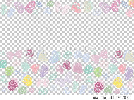 蝶々と薔薇　カラフルシルエット　フレーム上下 111762875