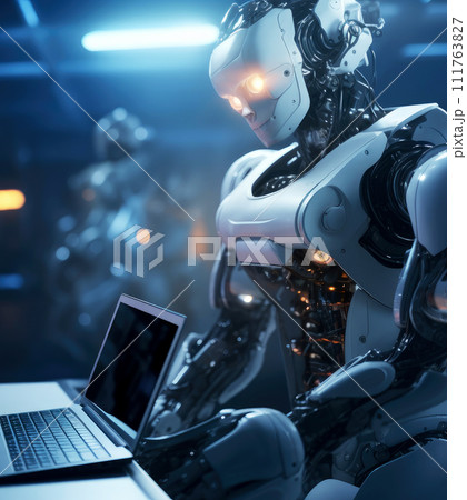 robotics engineer programming a robot .generative ai 111763827