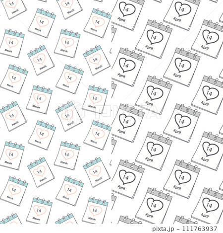 Seamless patterns of calendar pages with White and Black Day date 14 March and 14 April. Set of 2 111763937