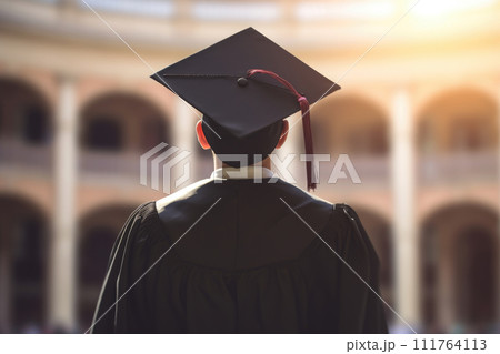 back view a students in black graduation during convocation ceremony .AI generative 111764113