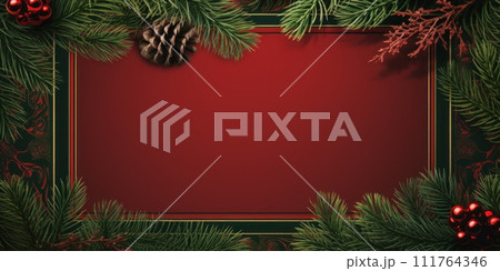 Merry Christmas ornament plant gift green plain background border arrangement 111764346