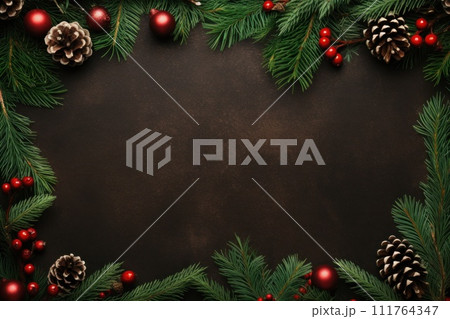 Merry Christmas ornament plant gift green plain background border arrangement Merry Christmas ornament plant gift green plain background border arrangement 111764347