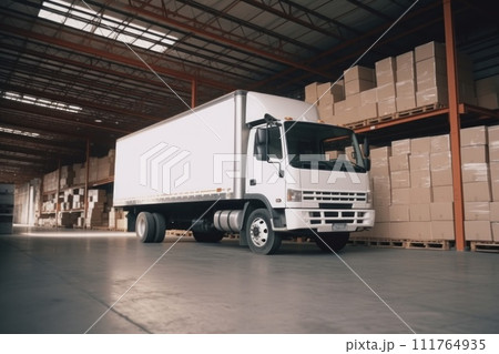 white delivery truck side view cargo truck advertising. Generative AI 111764935