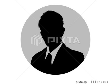 丸い枠のスーツ姿のビジネスマン男性の顔正面のシルエット 丸い枠のスーツ姿のビジネスマン男性の顔正面のシルエット 111765404