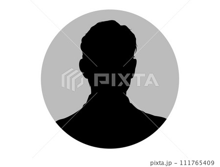 丸い枠の男性の顔アップ正面のシルエットのイラスト 111765409