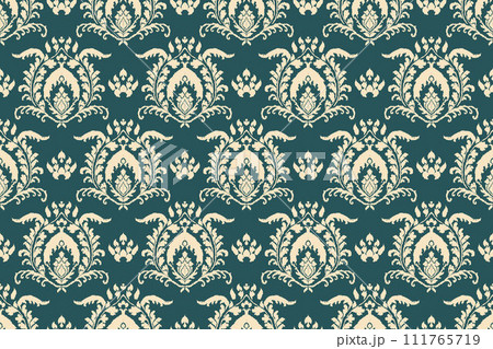 Ikat tribal Indian seamless pattern. Ethnic Aztec fabric carpet mandala ornament native boho chevron textile.Geometric African American oriental traditional vector illustrations. Embroidery style. 111765719