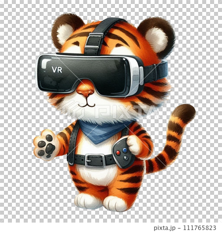 funny tiger wearing virtual reality  111765823
