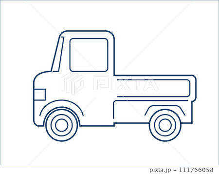 軽トラック　シンプルなデフォルメされた可愛い自動車のアイコン、イラスト、ピクトグラム 111766058