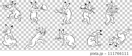 鳥獣戯画　ウサギ　モノクロ 111766111