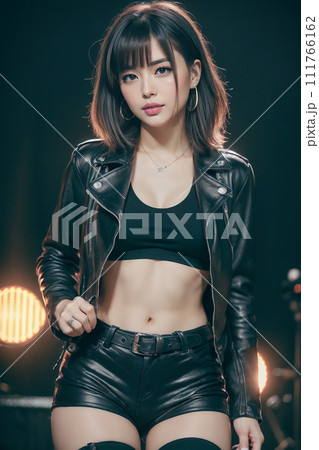 革ジャン　AI美女　「AI生成画像」　 111766162