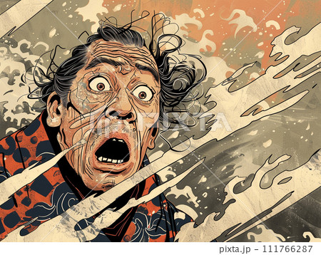 驚いている着物を着た男 江戸時代 驚いている着物を着た男 江戸時代 111766287