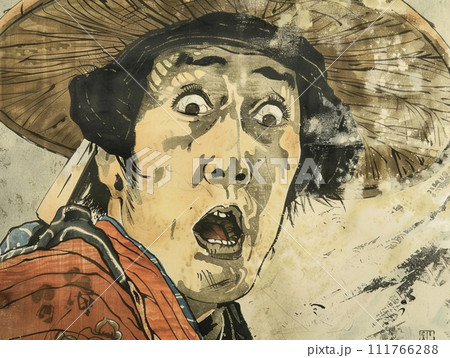 驚いている着物を着た男　江戸時代 111766288