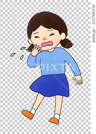 一個女孩打噴嚏的手繪插圖 一個女孩打噴嚏的手繪插圖 111766316