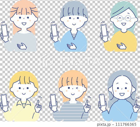 一組擁有智慧型手機的各種女性 一組擁有智慧型手機的各種女性 111766365