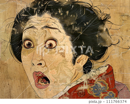 水彩絵、江戸時代の人の顔 水彩絵、江戸時代の人の顔