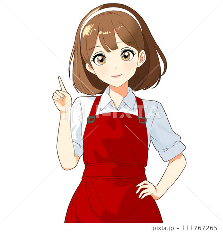 エプロンを着た女の子(AI生成画像を元に手書きしたイラスト)のイラスト