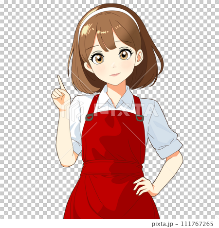 エプロンを着た女の子(AI生成画像を元に手書きしたイラスト)のイラスト