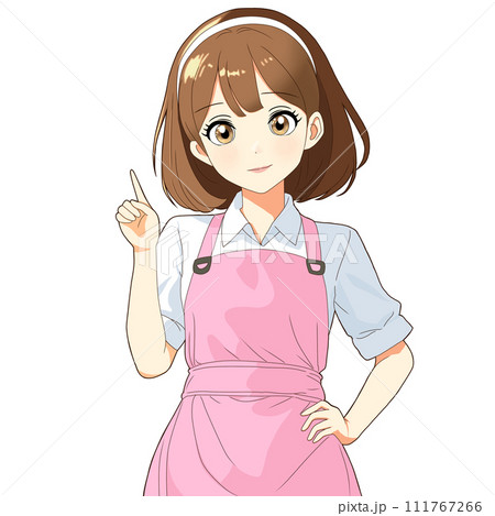 エプロンを着た女の子(AI生成画像を元に手書きしたイラスト)のイラスト