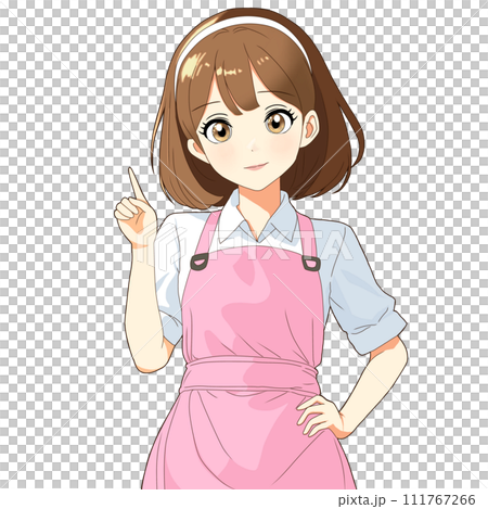 エプロンを着た女の子(AI生成画像を元に手書きしたイラスト)のイラスト