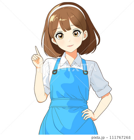 エプロンを着た女の子(AI生成画像を元に手書きしたイラスト)のイラスト