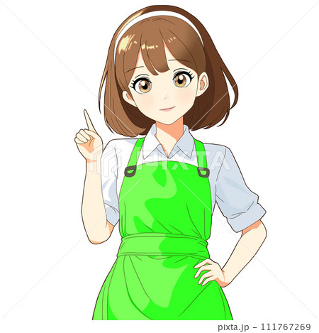 エプロンを着た女の子(AI生成画像を元に手書きしたイラスト)のイラスト