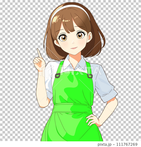 Girl wearing an apron (hand-drawn illustration based on AI-generated image) 111767269