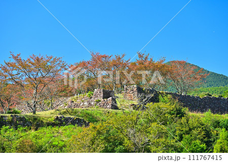 伊勢国「赤木城跡」(赤木城公園)の石垣と曲輪の様子 三重県熊野市 伊勢国「赤木城跡」(赤木城公園)の石垣と曲輪の様子 三重県熊野市 111767415