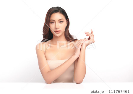 Beautiful young asian woman with clean fresh skin on white background, Face care, Facial treatment, Cosmetology, beauty and spa, Asian women portrait. 111767461