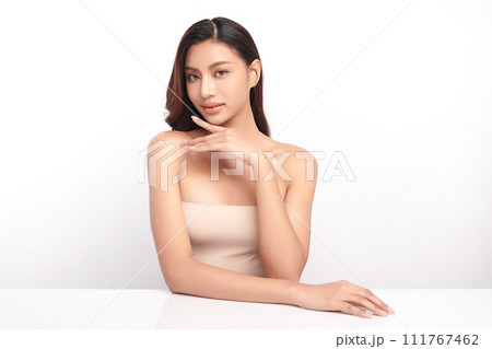 Beautiful young asian woman with clean fresh skin on white background, Face care, Facial treatment, Cosmetology, beauty and spa, Asian women portrait. 111767462