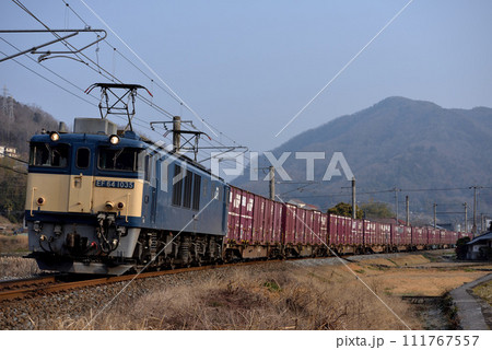 伯備線を走るEF641035コンテナ貨物列車 111767557