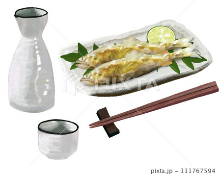 鮎の塩焼き（お銚子、お猪口、箸付き） 111767594