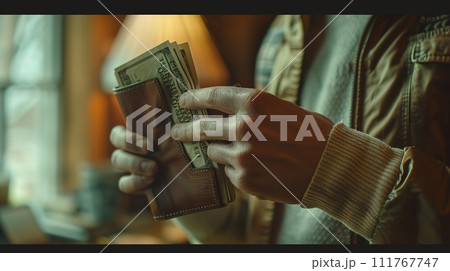 Wallet Us Money, man's hands securely holding a wallet filled with US money, symbolizing financial security and savings Wallet Us Money, man's hands securely holding a wallet filled with US money, symbolizing financial security and savings 111767747