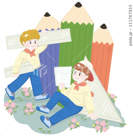えんぴつと定規 2人の男の子 ファンタジー えんぴつと定規 2人の男の子 ファンタジー 111767833