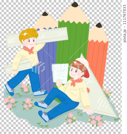 えんぴつと定規 2人の男の子 ファンタジー えんぴつと定規 2人の男の子 ファンタジー 111767833