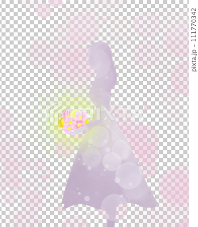 A fantastic illustration of a sparkling bouquet in a girl's hand. There is a lively celebratory atmosphere. 111770342