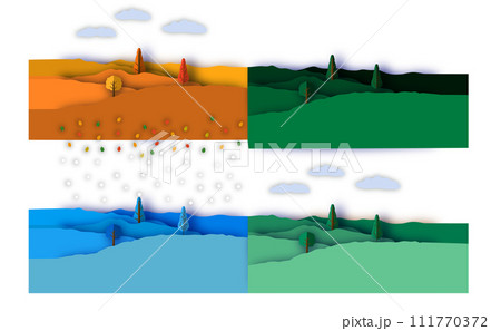 Illustration on theme beautiful shape banner in style paper cut for four seasons tree 111770372