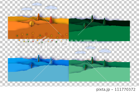 Illustration on theme beautiful shape banner in style paper cut for four seasons tree 111770372