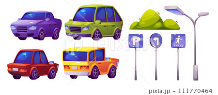 Car parking elements set on white background 111770464