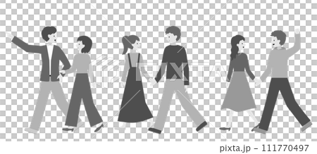 Illustration of a walking couple, monochrome Illustration of a walking couple, monochrome 111770497