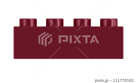 Cabernet Lego Block Isolated on a White Background. Close Up View of a Plastic Children Game Brick for Constructors, Front View. High Quality 3D Rendering with a Work Path. 8K Ultra HD, 7680x4320 111770583
